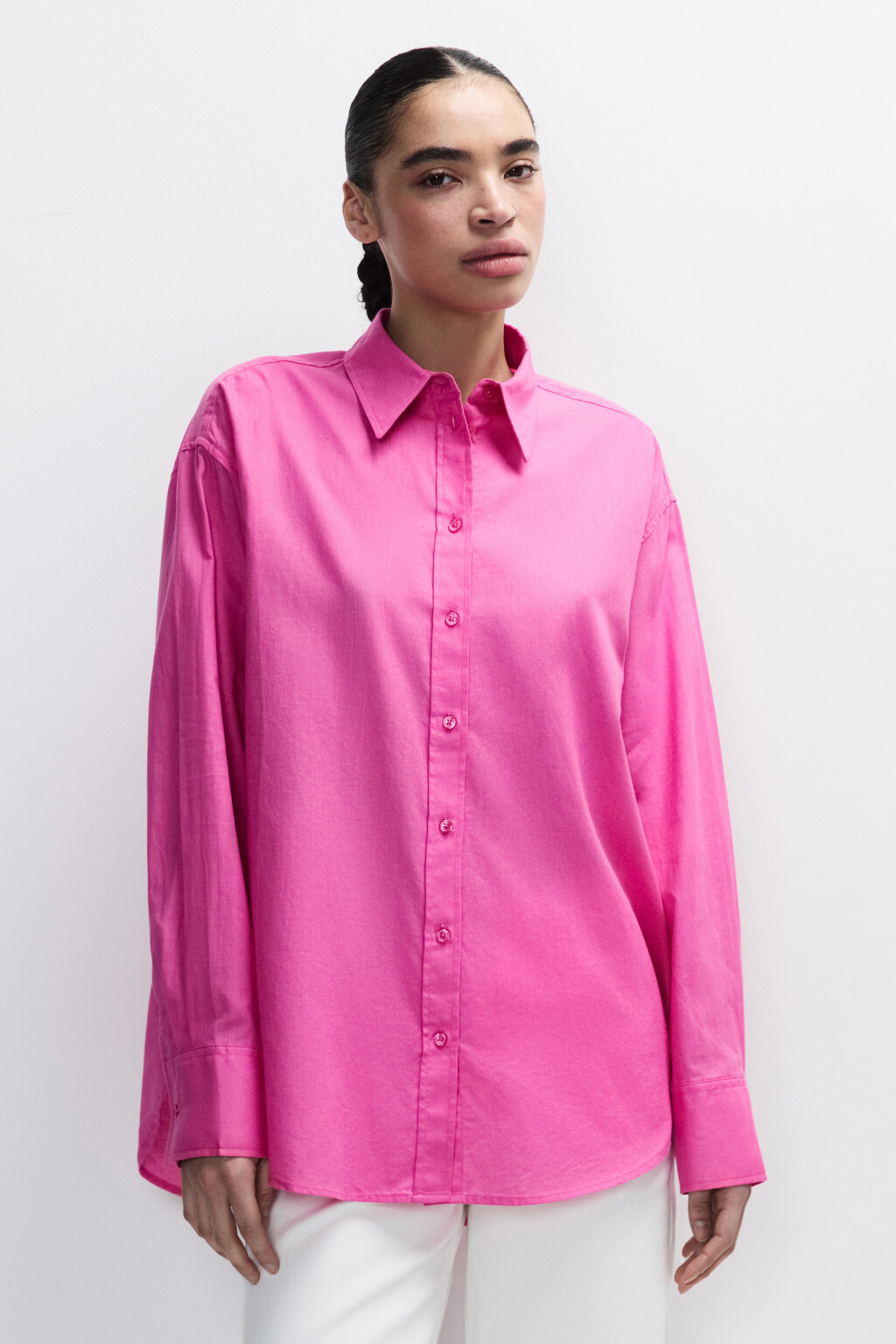 Рубашка oversize из хлопка и льна - цвет розовый - 2