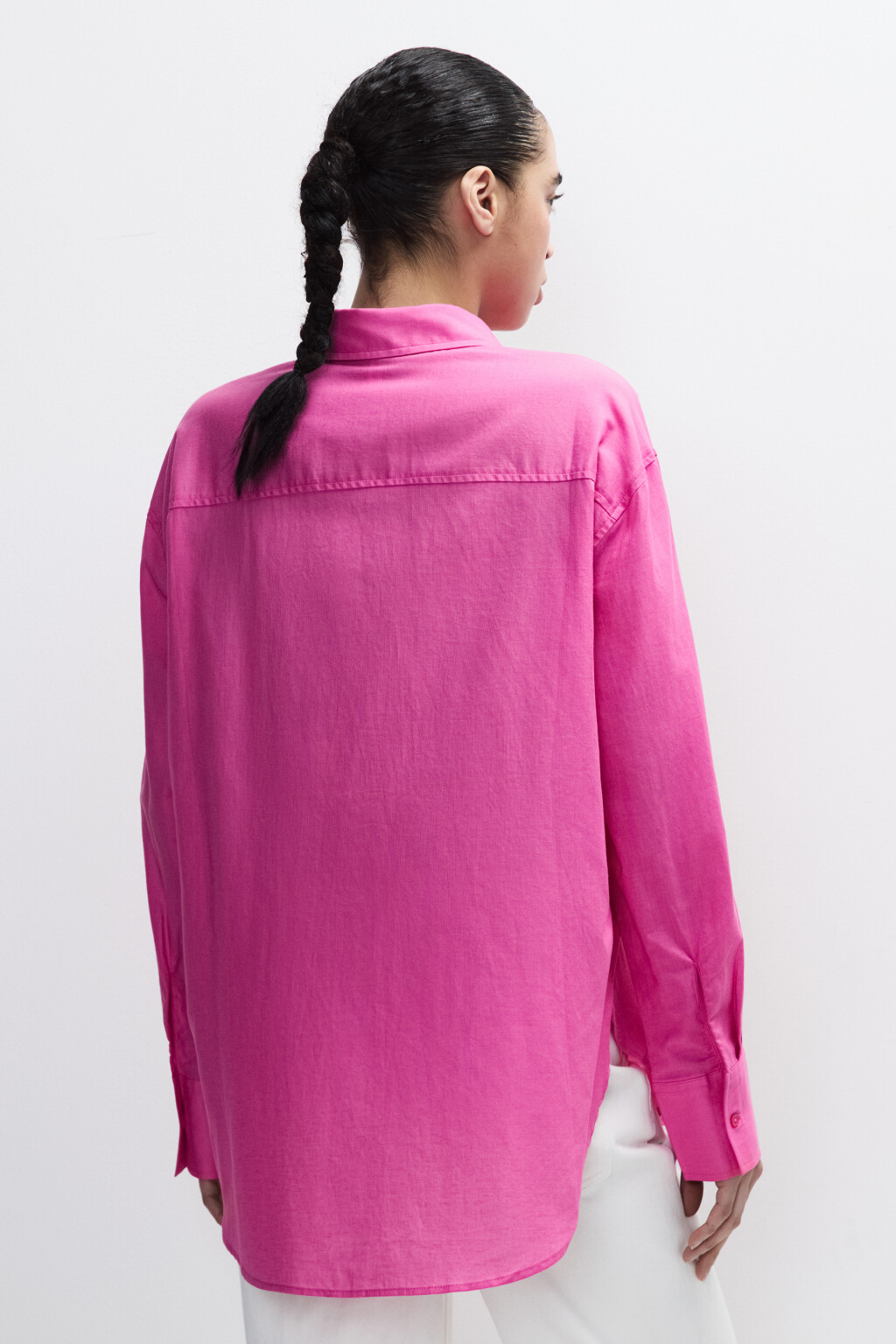 Рубашка oversize из хлопка и льна - цвет розовый - 3