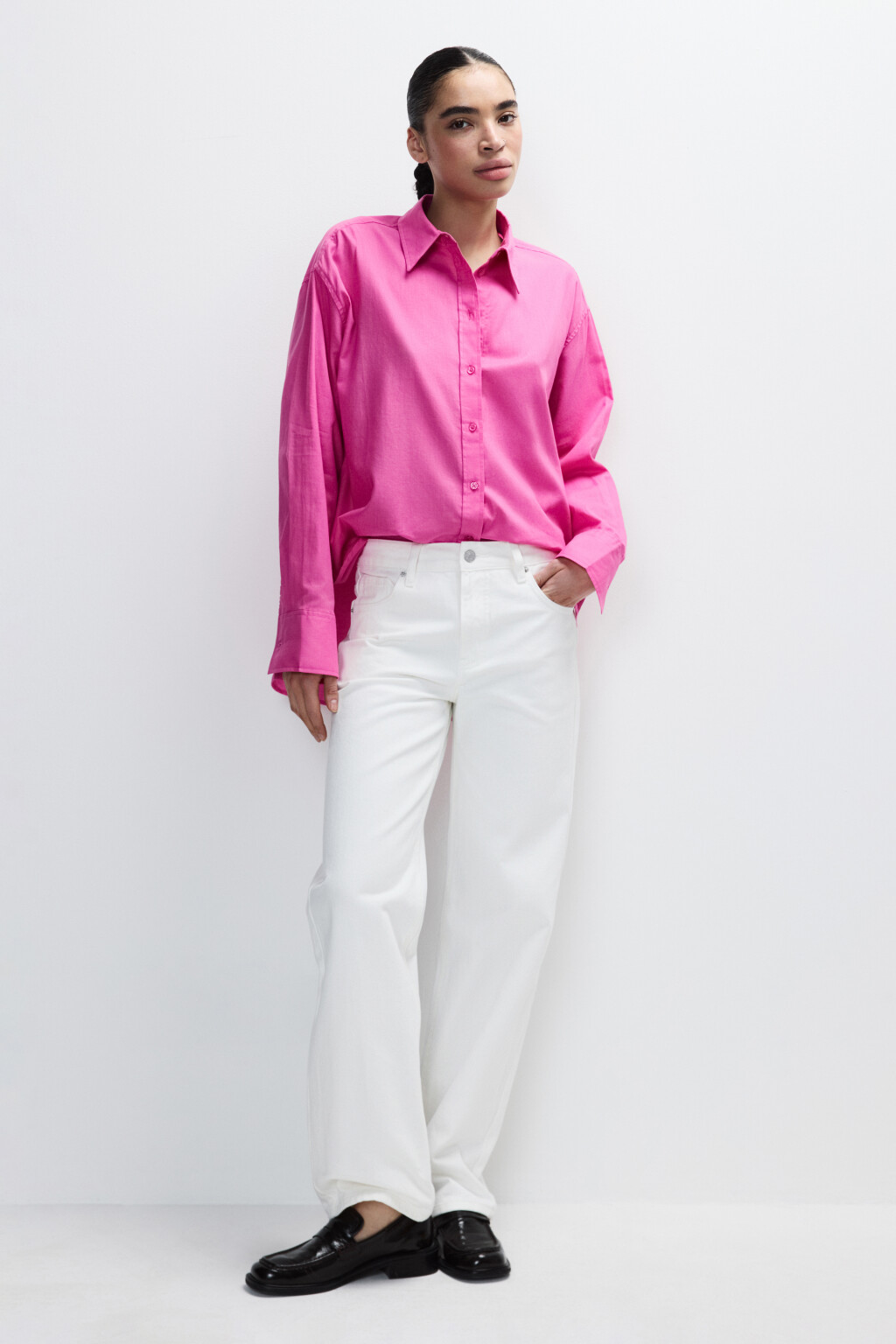 Рубашка oversize из хлопка и льна - цвет розовый - 4