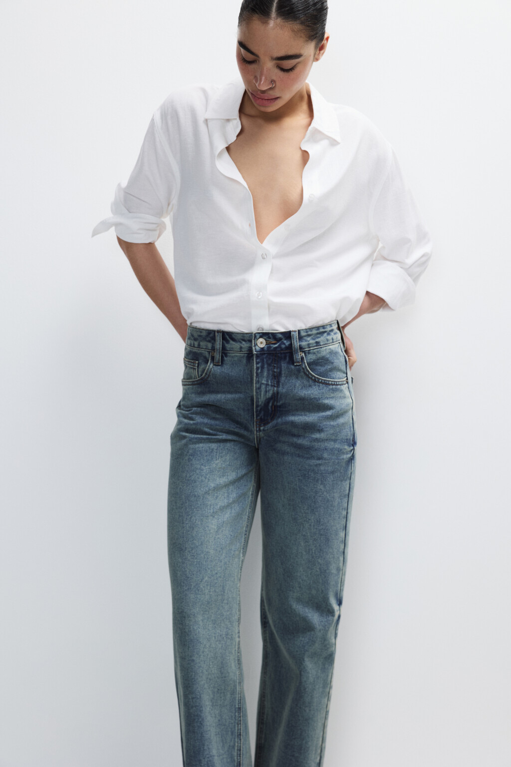 Рубашка oversize с укороченными рукавами - цвет белый - 2