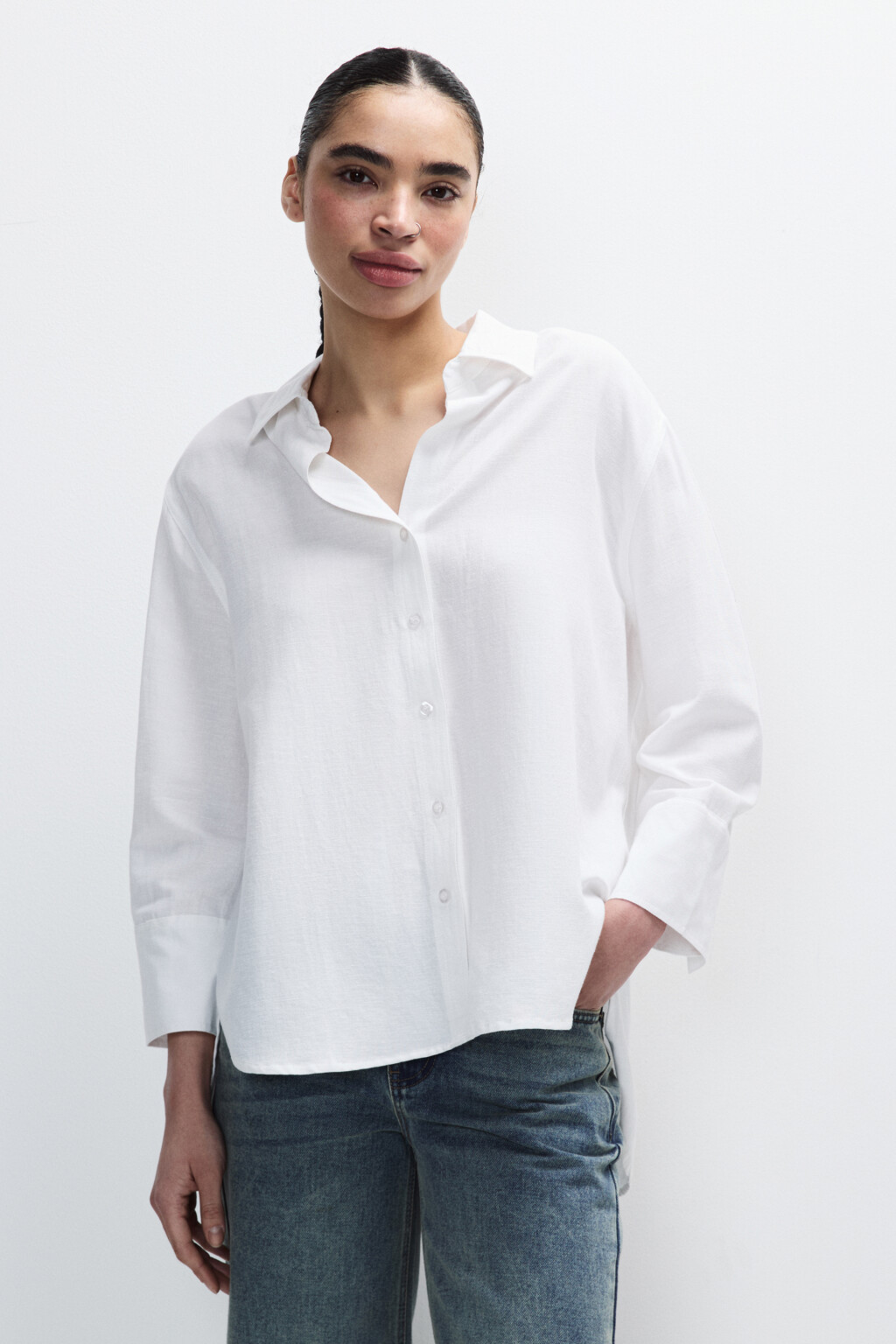 Рубашка oversize с укороченными рукавами - цвет белый - 3