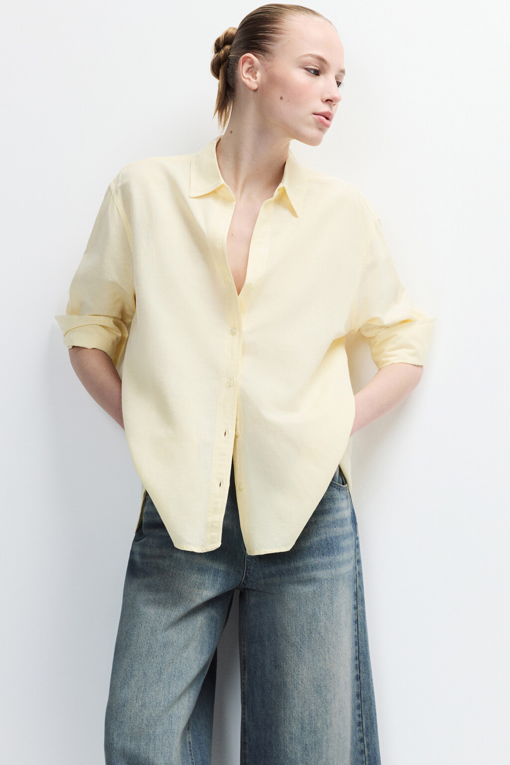 Рубашка oversize с укороченными рукавами - цвет ванильный - 1