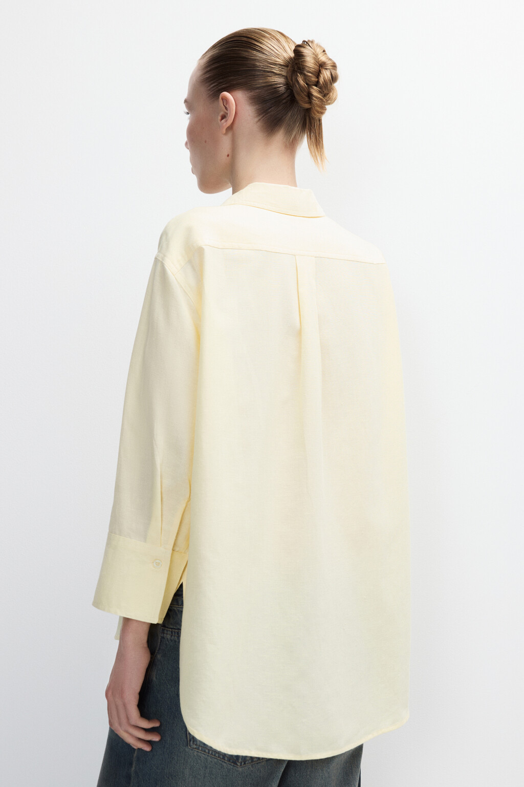 Рубашка oversize с укороченными рукавами - цвет ванильный - 4