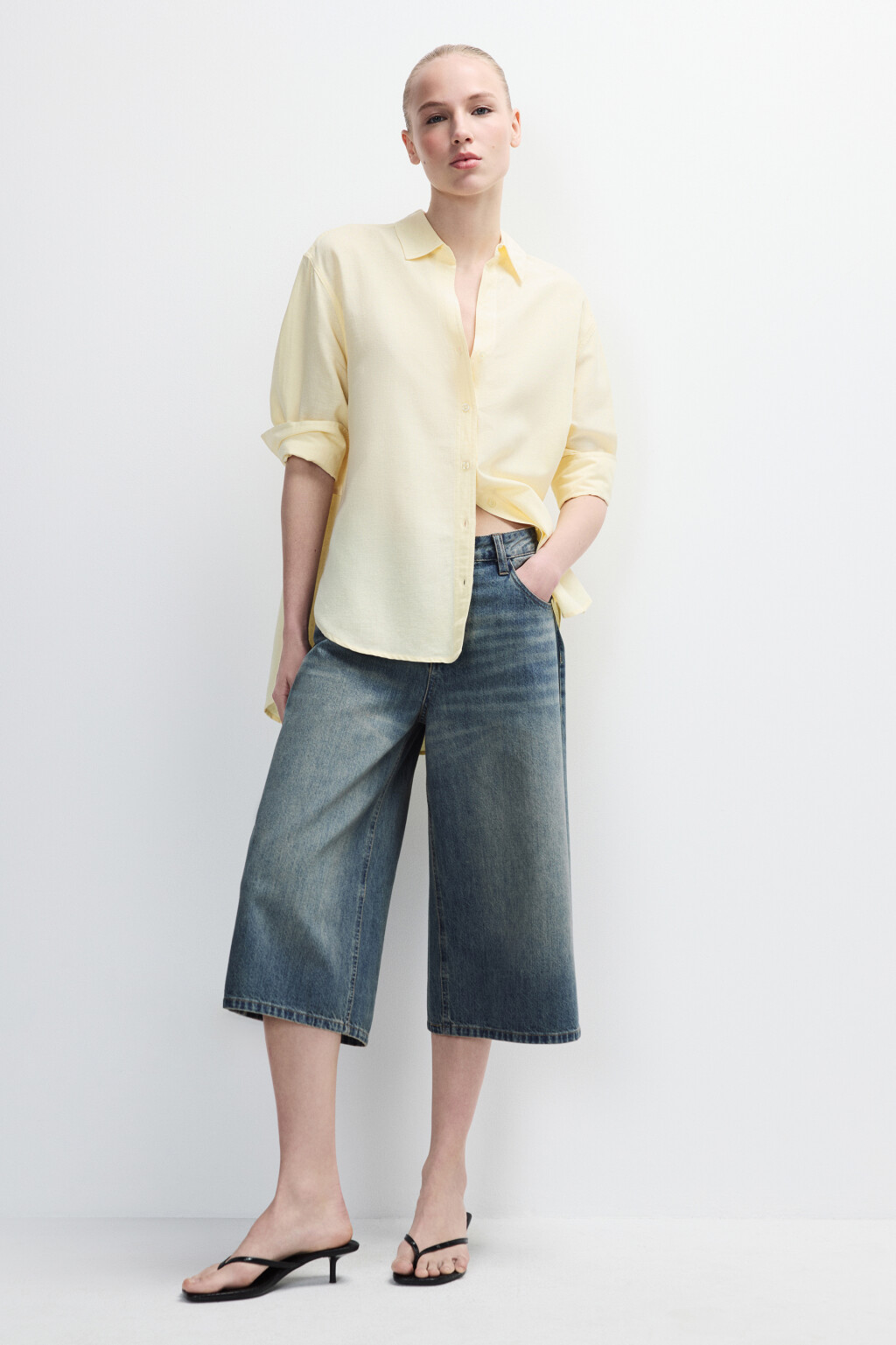 Рубашка oversize с укороченными рукавами - цвет ванильный - 5