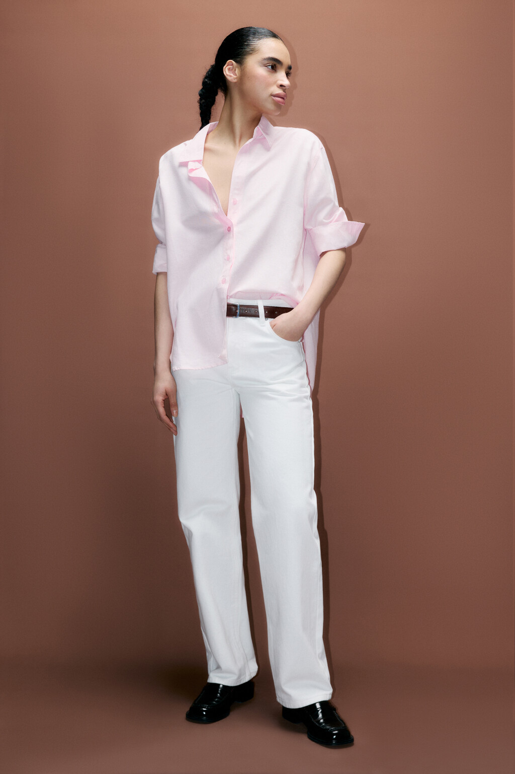 Рубашка oversize с укороченными рукавами - цвет розовый - 5