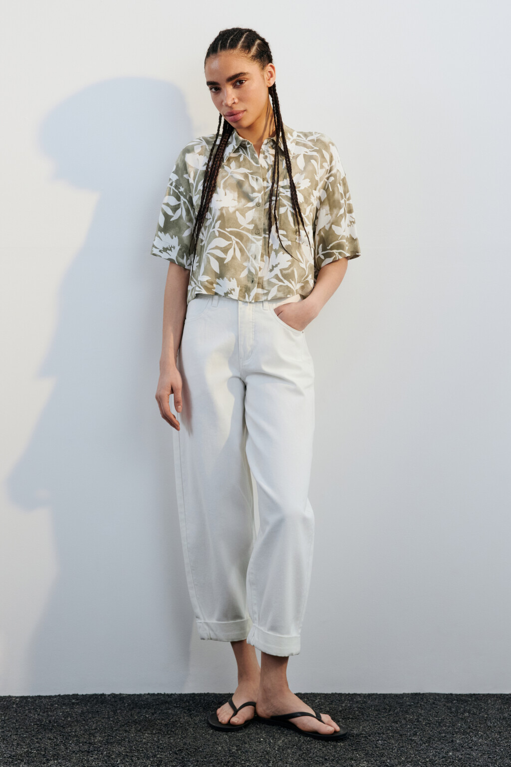 Рубашка укороченная из вискозы - цвет мультиколор - 4