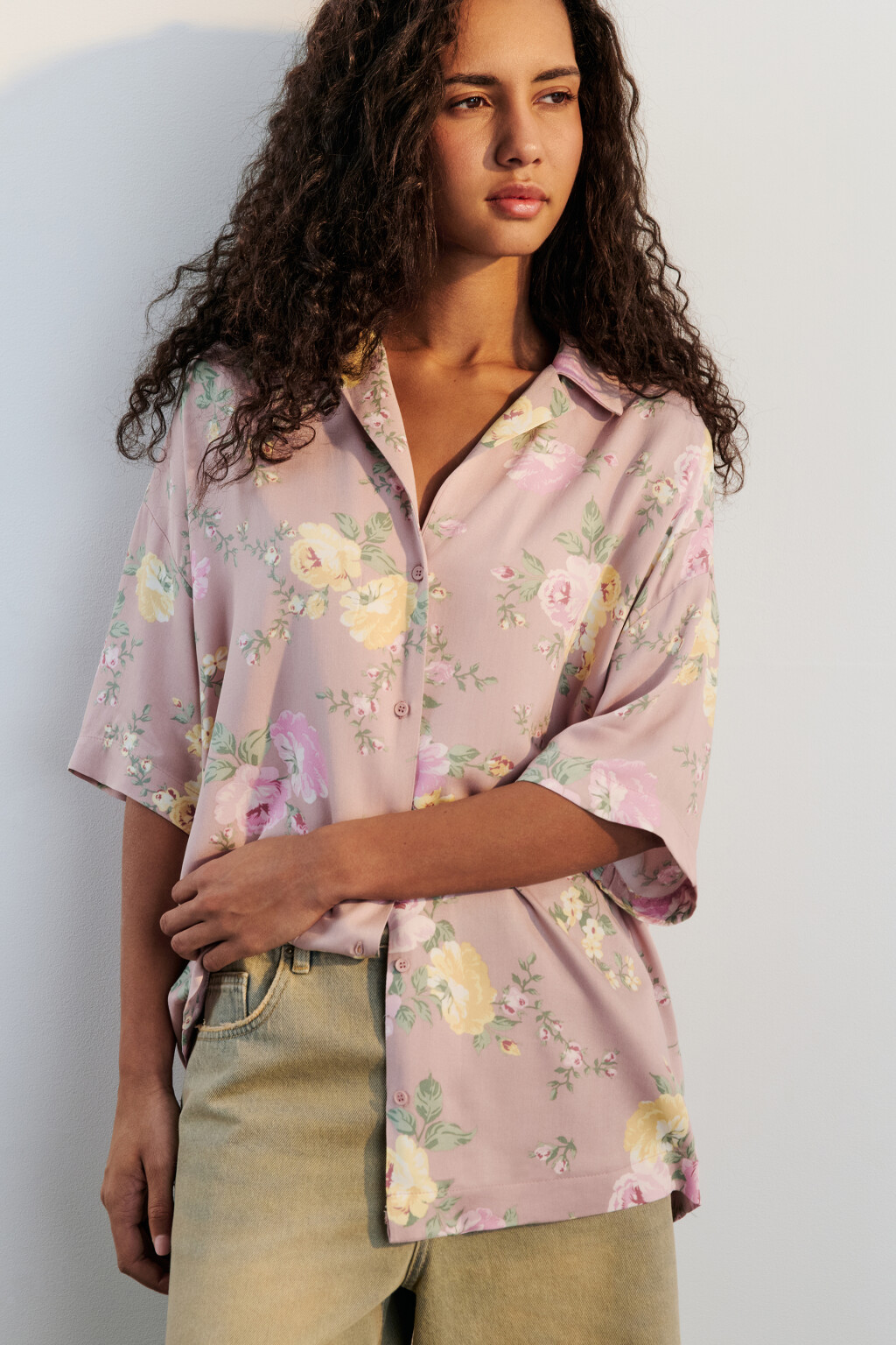 Рубашка oversize вискозная с принтом - цвет бордовый - 1