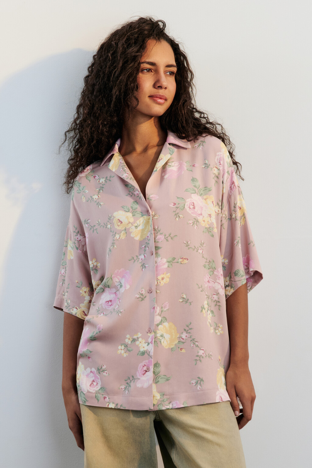 Рубашка oversize вискозная с принтом - цвет бордовый - 2