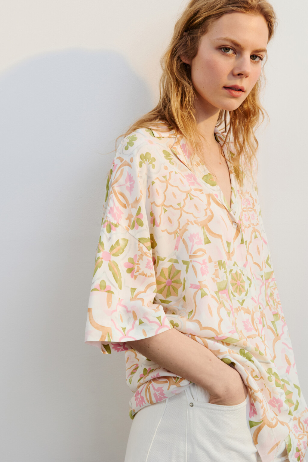 Рубашка oversize вискозная с принтом - цвет мультиколор - 1