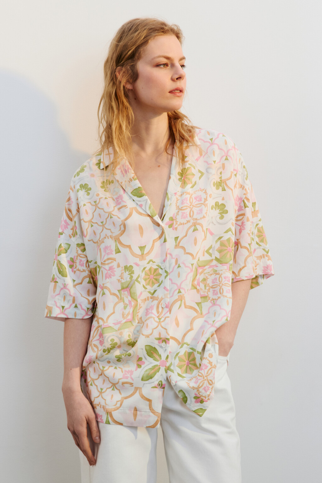 Рубашка oversize вискозная с принтом - цвет мультиколор - 2