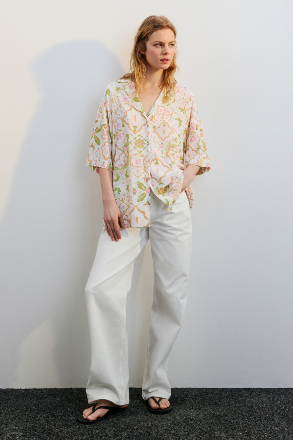 Рубашка oversize вискозная с принтом - цвет мультиколор - 4