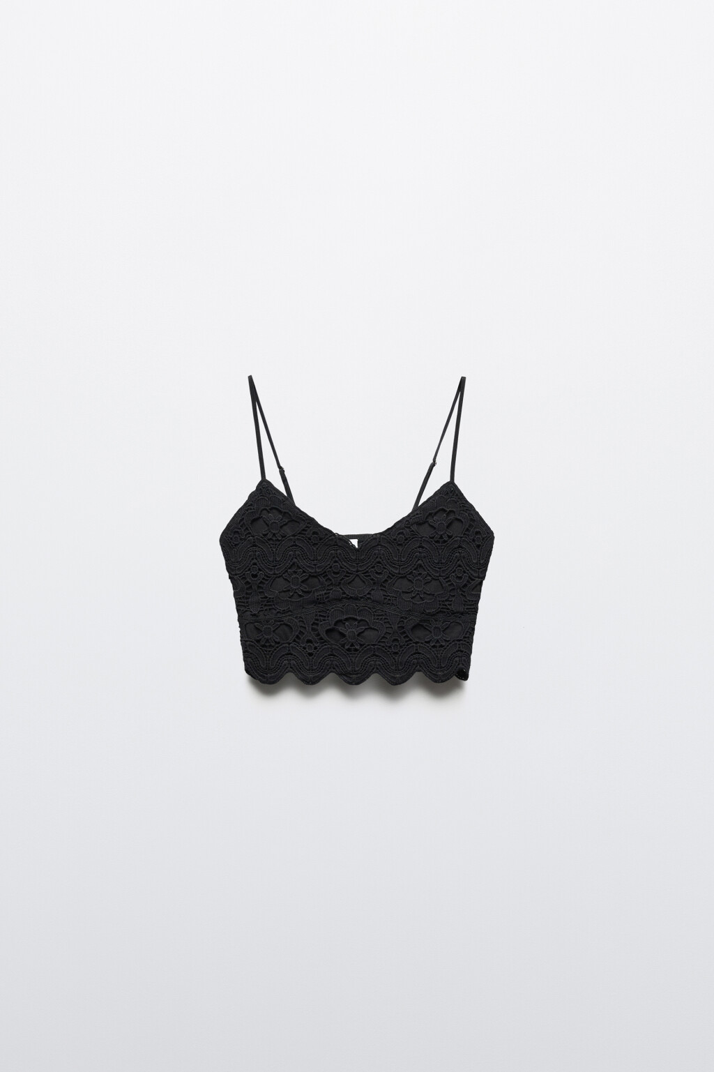 Топ кружевной на тонких бретельках - цвет черный - 7