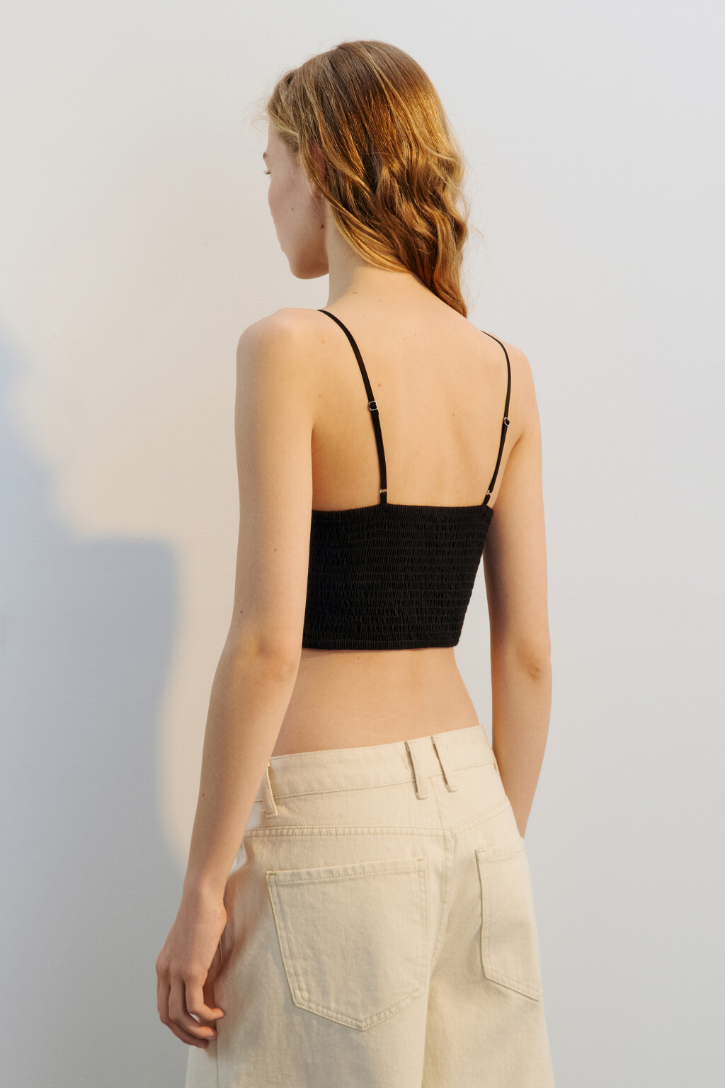 Топ кружевной на тонких бретельках - цвет черный - 3