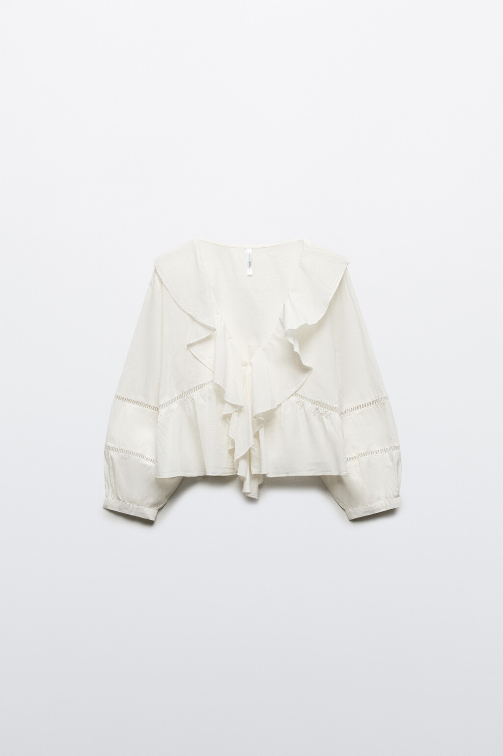 Блузка хлопковая с воланами и шитьем - цвет белый - 7