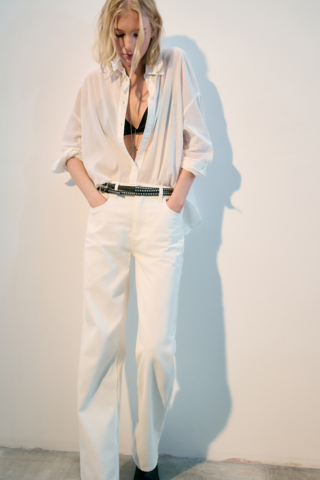 Рубашка oversize из жатого хлопка - цвет белый - 3