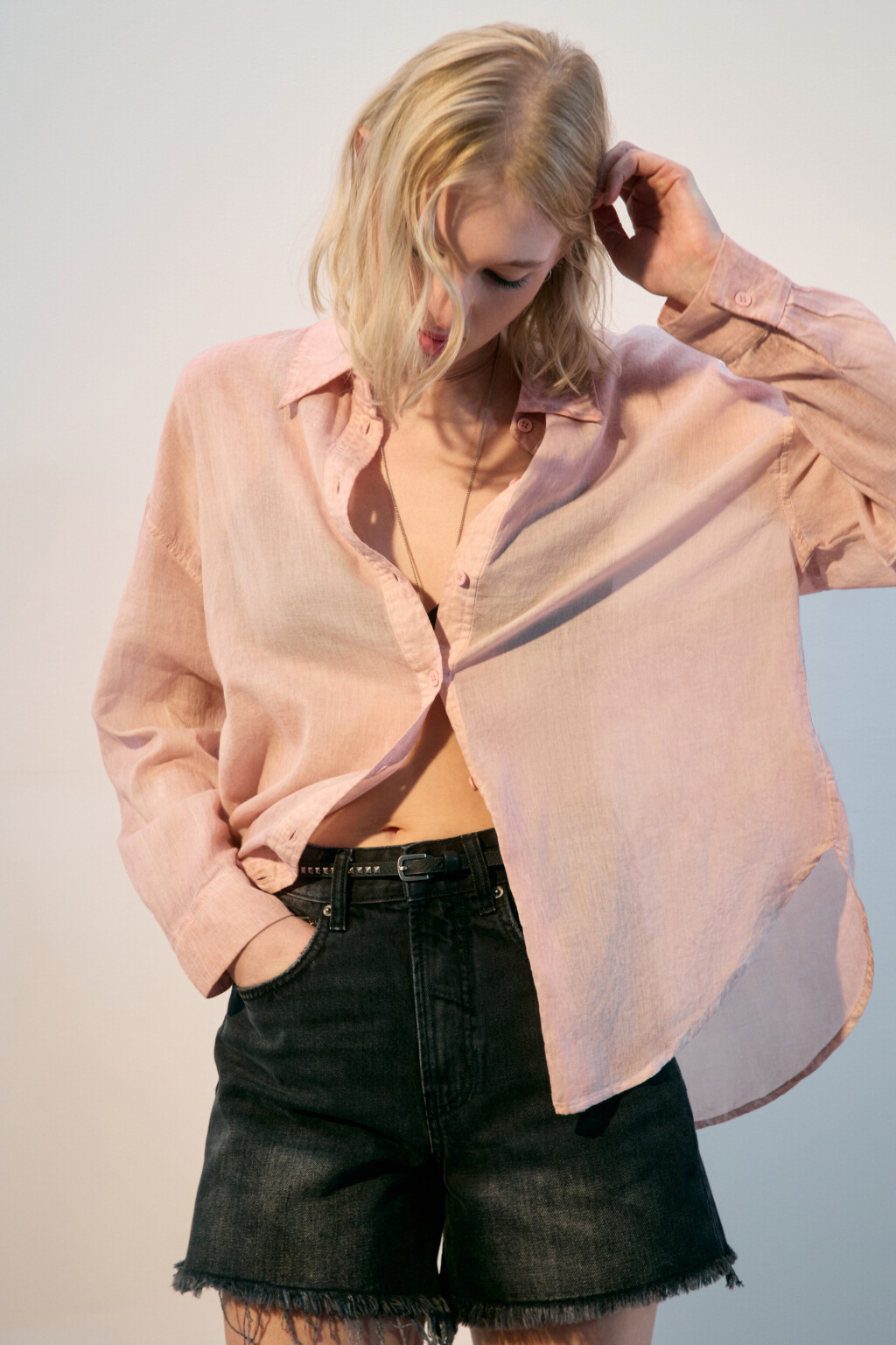 Рубашка oversize из жатого хлопка - цвет розовый - 2