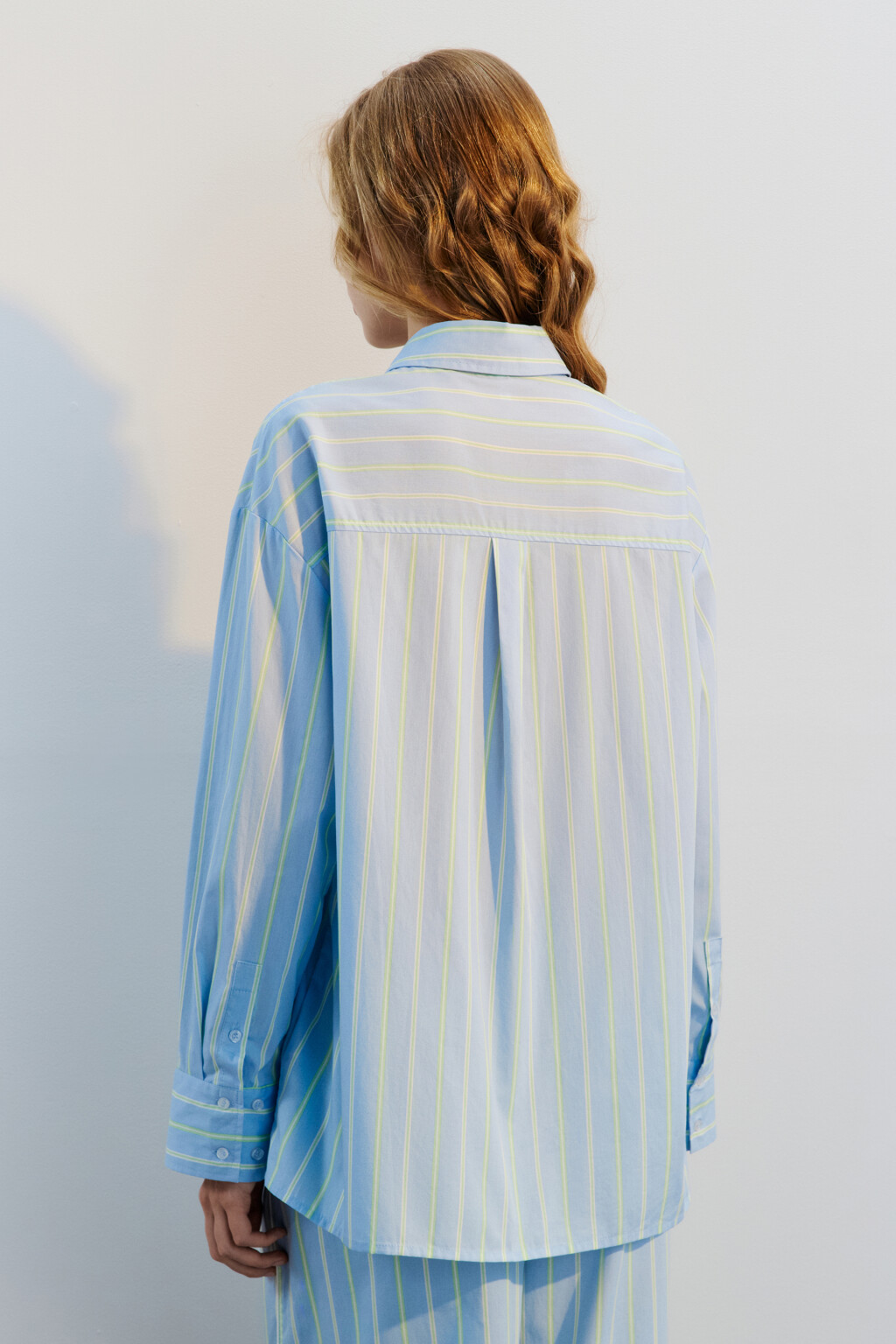 Рубашка oversize хлопковая в полоску - цвет голубой - 3