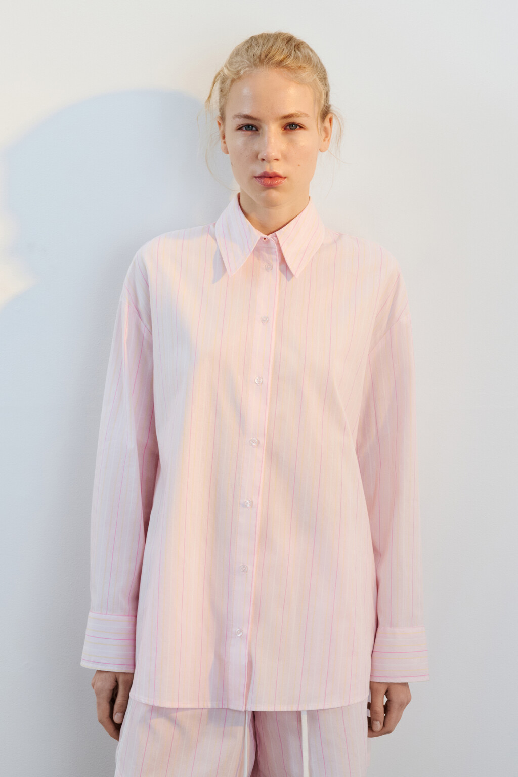 Рубашка oversize хлопковая в полоску - цвет розовый - 3