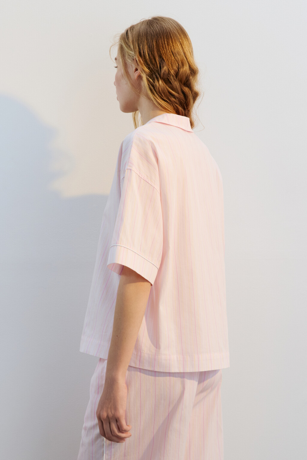 Рубашка хлопковая в полоску - цвет розовый - 3