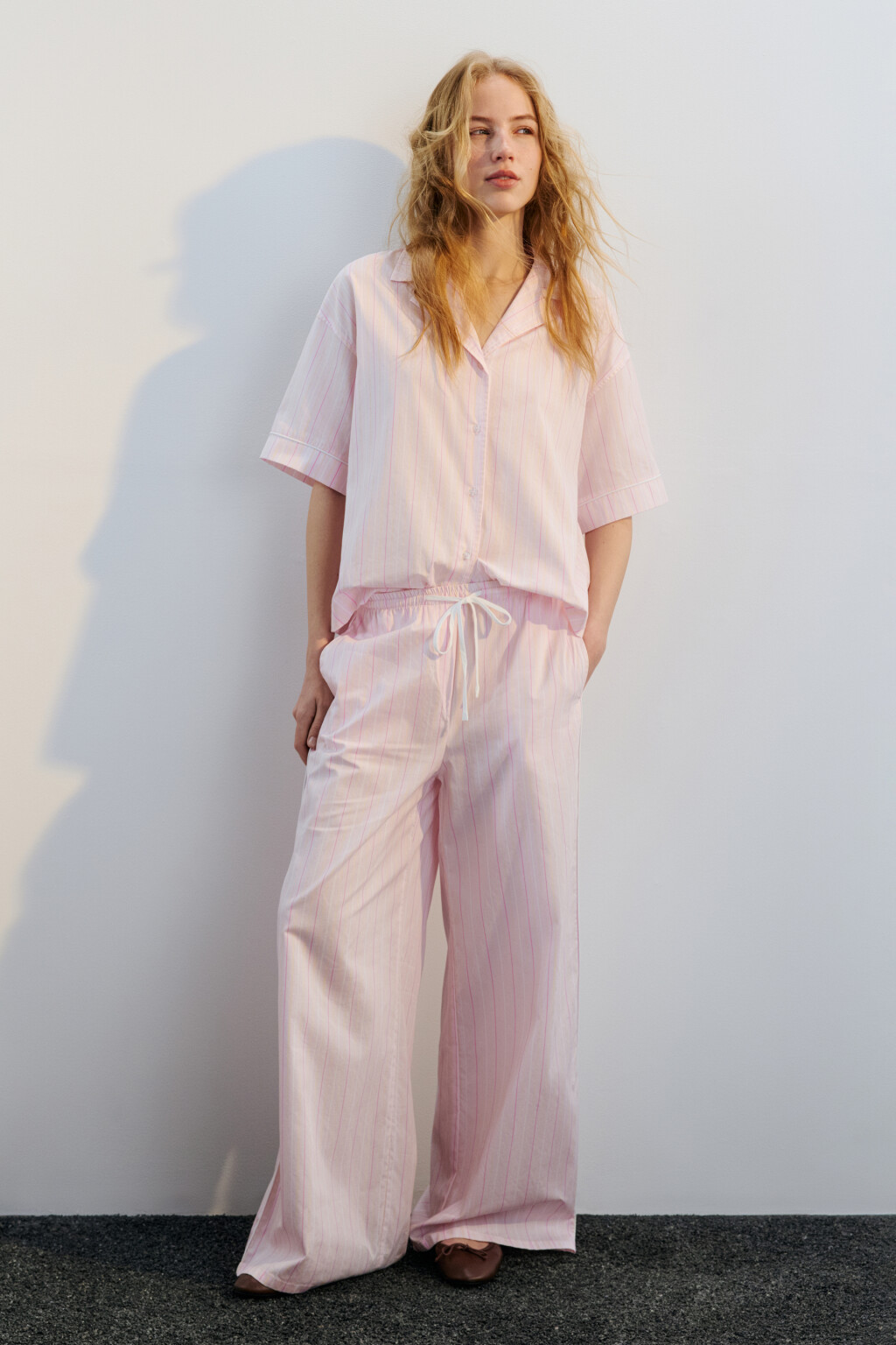 Рубашка хлопковая в полоску - цвет розовый - 4