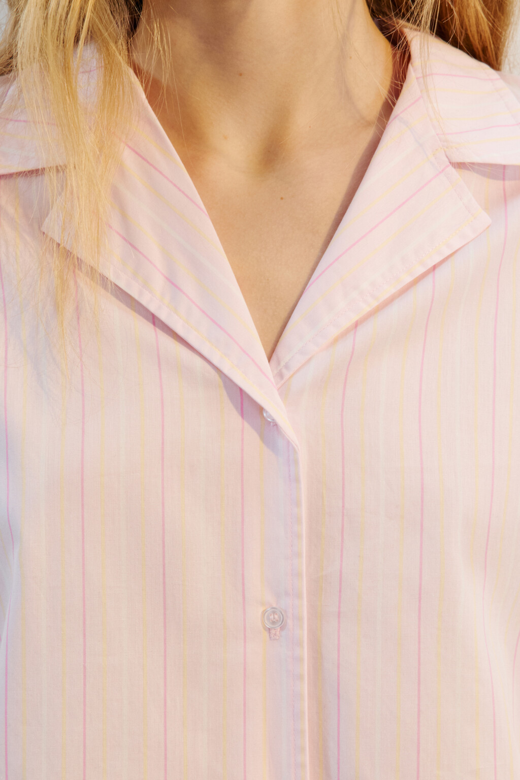 Рубашка хлопковая в полоску - цвет розовый - 5