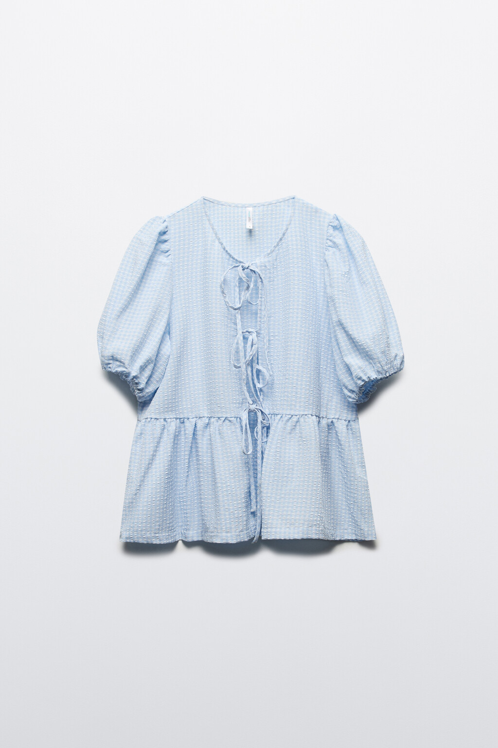 Блузка на завязках с баской - цвет голубой - 8