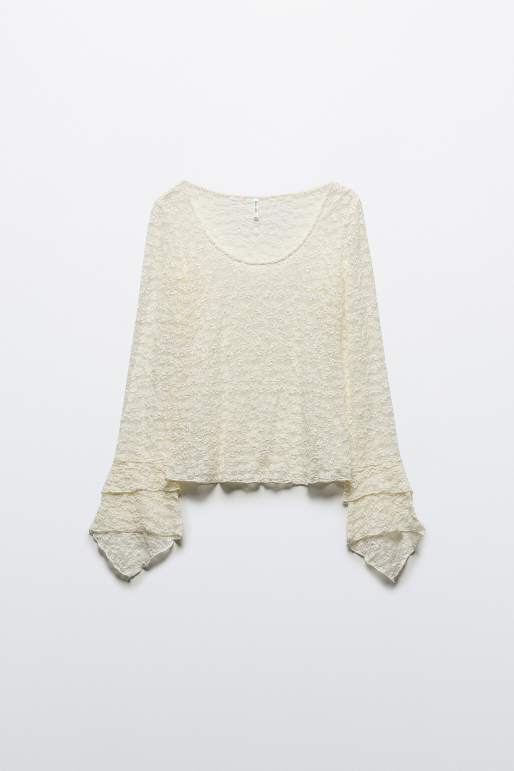 Блузка кружевная с воланами на рукавах - цвет молочный - 7