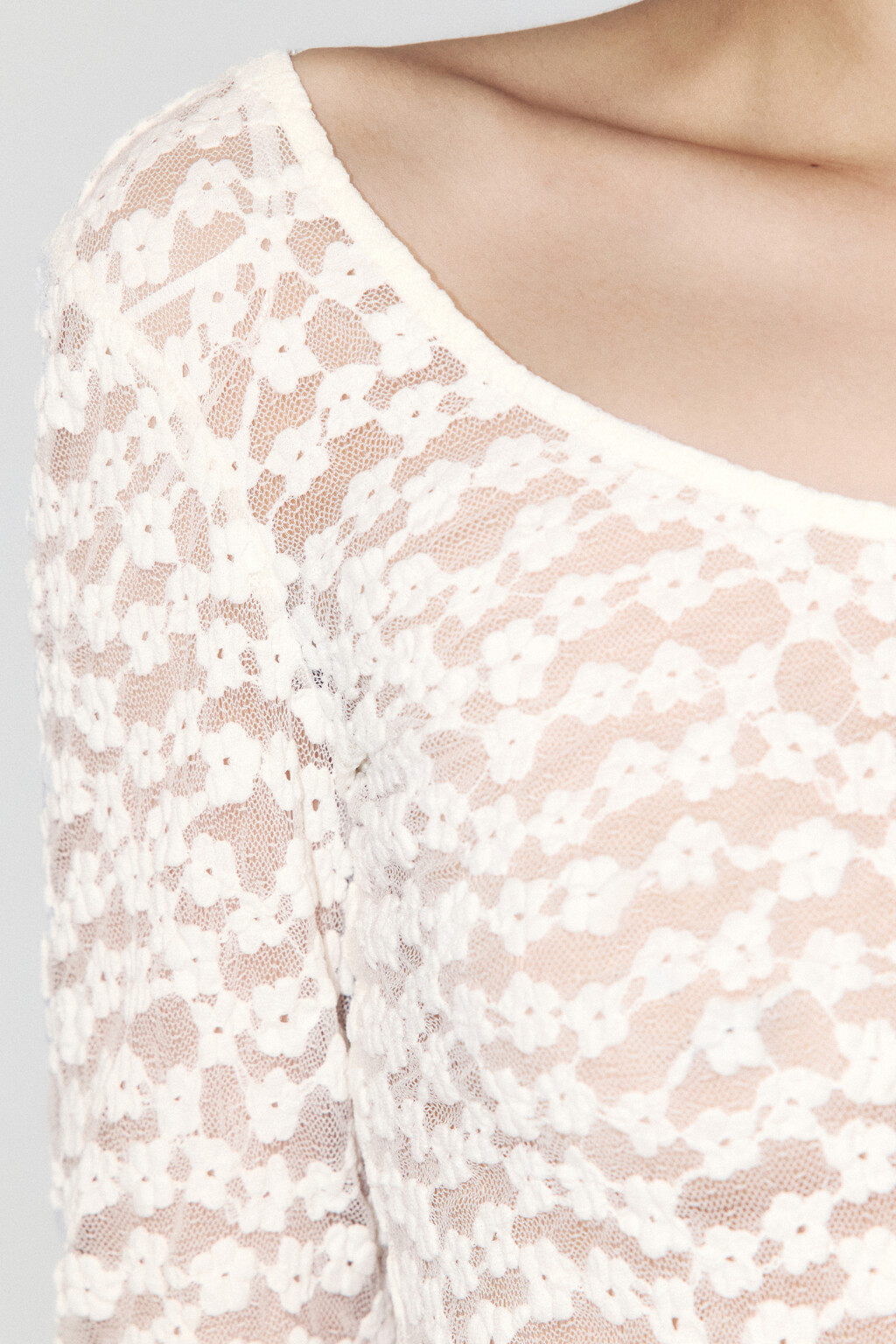 Блузка кружевная с воланами на рукавах - цвет молочный - 6