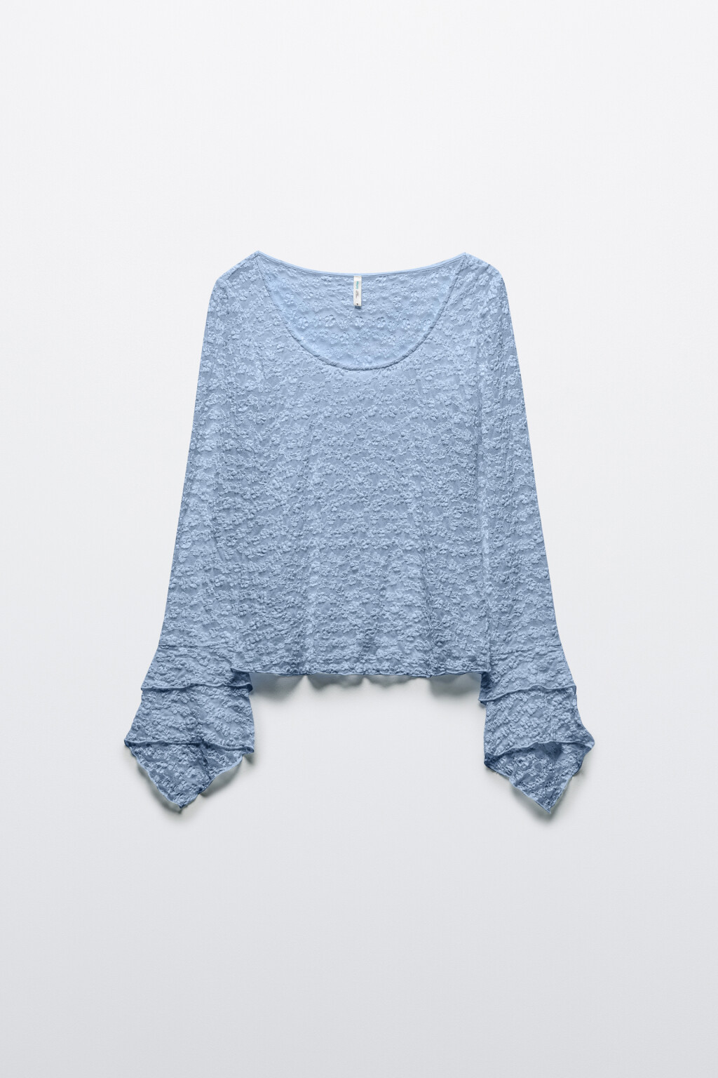 Блузка кружевная с воланами на рукавах - цвет голубой - 8