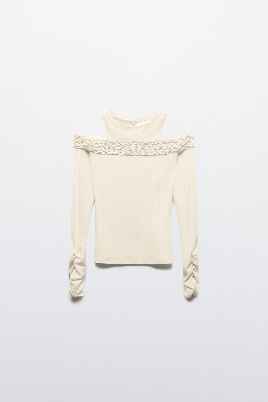 Лонгслив в рубчик с майкой и открытыми плечами - цвет молочный - 7