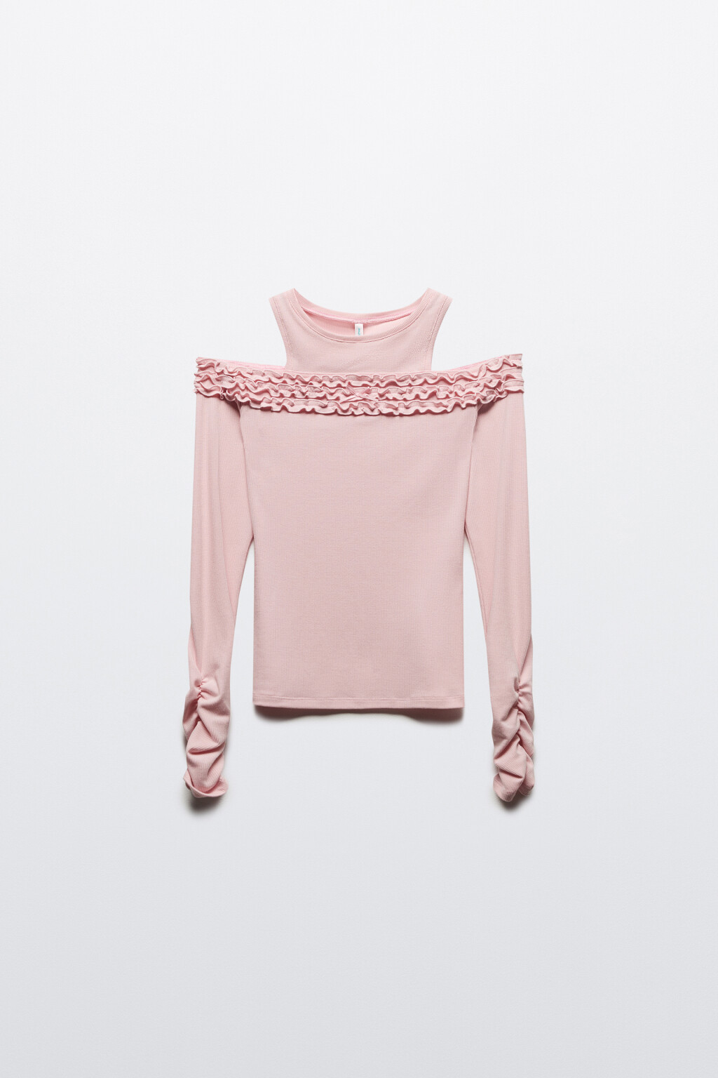 Лонгслив в рубчик с майкой и открытыми плечами - цвет розовый - 6