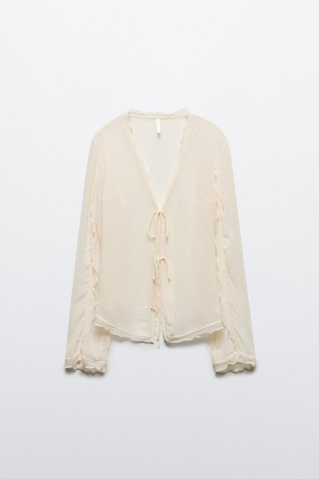 Блузка на завязках из жатого шифона - цвет молочный - 8