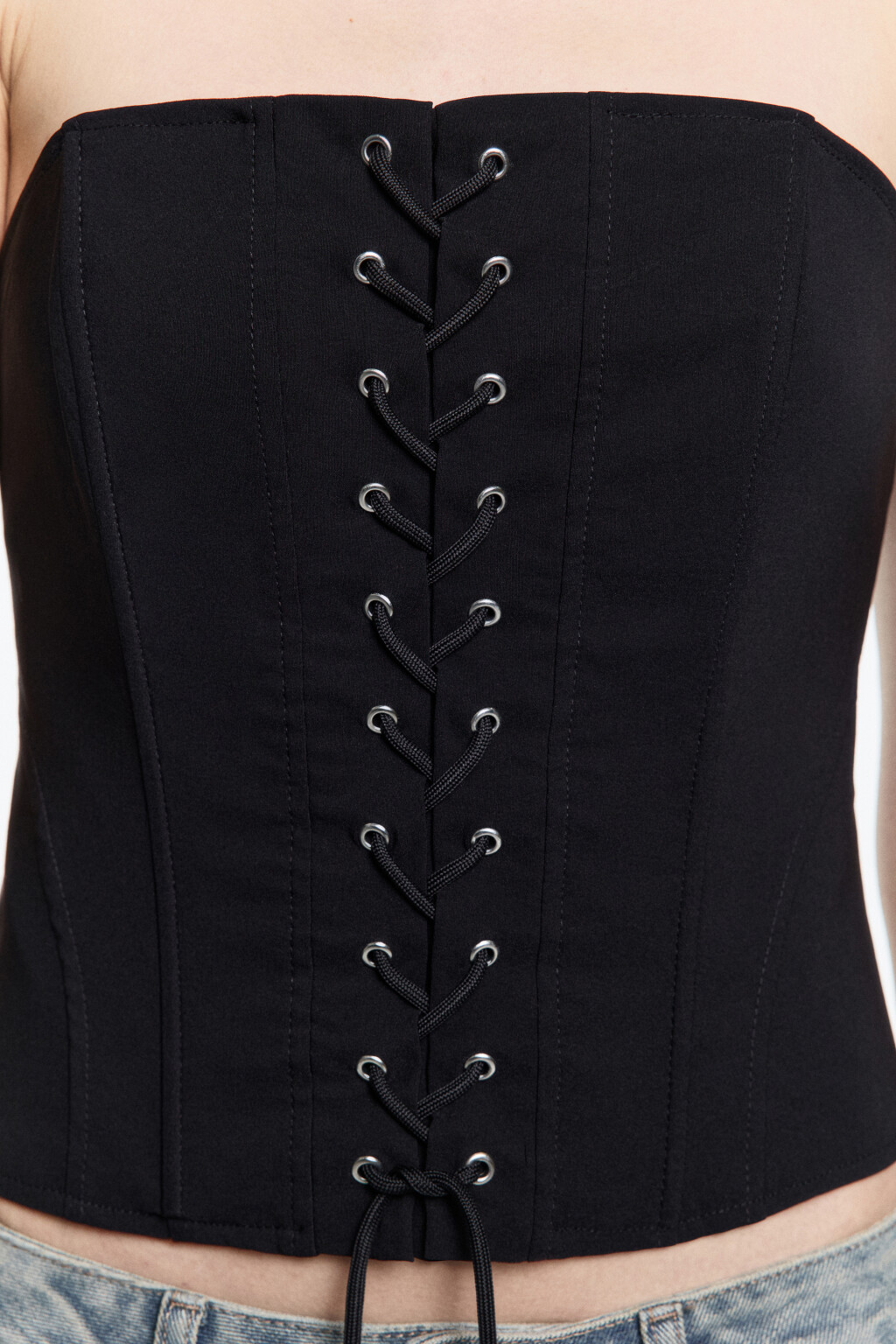 Топ-корсет из костюмной ткани со шнуровкой - цвет черный - 7