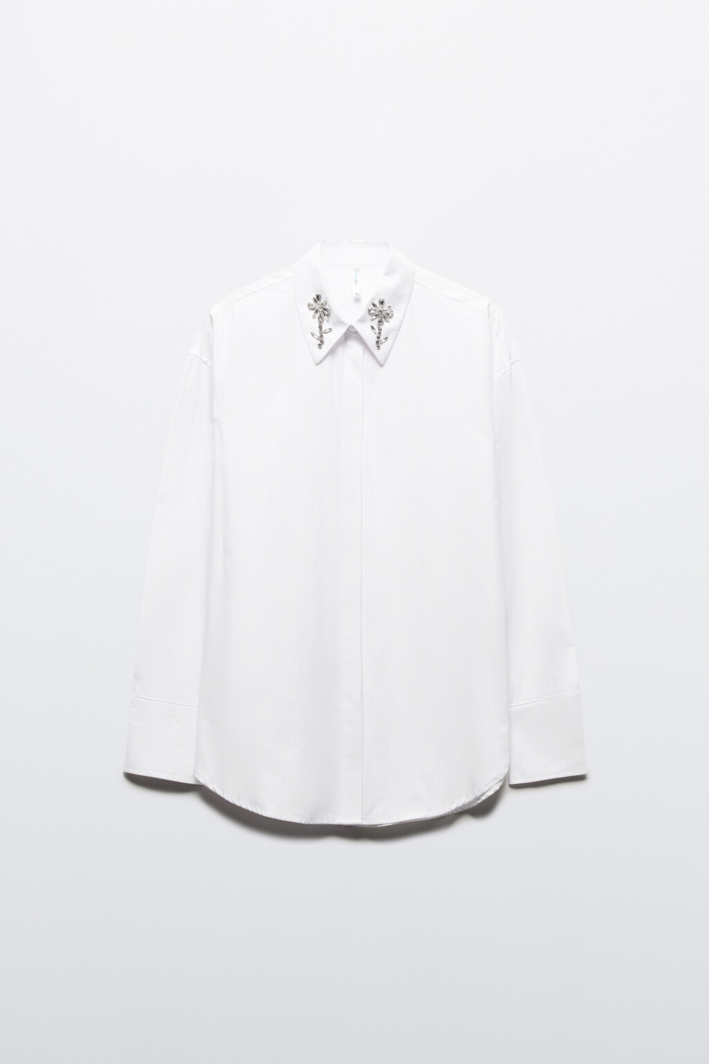 Рубашка хлопковая с кристаллами на воротнике - цвет белый - 7