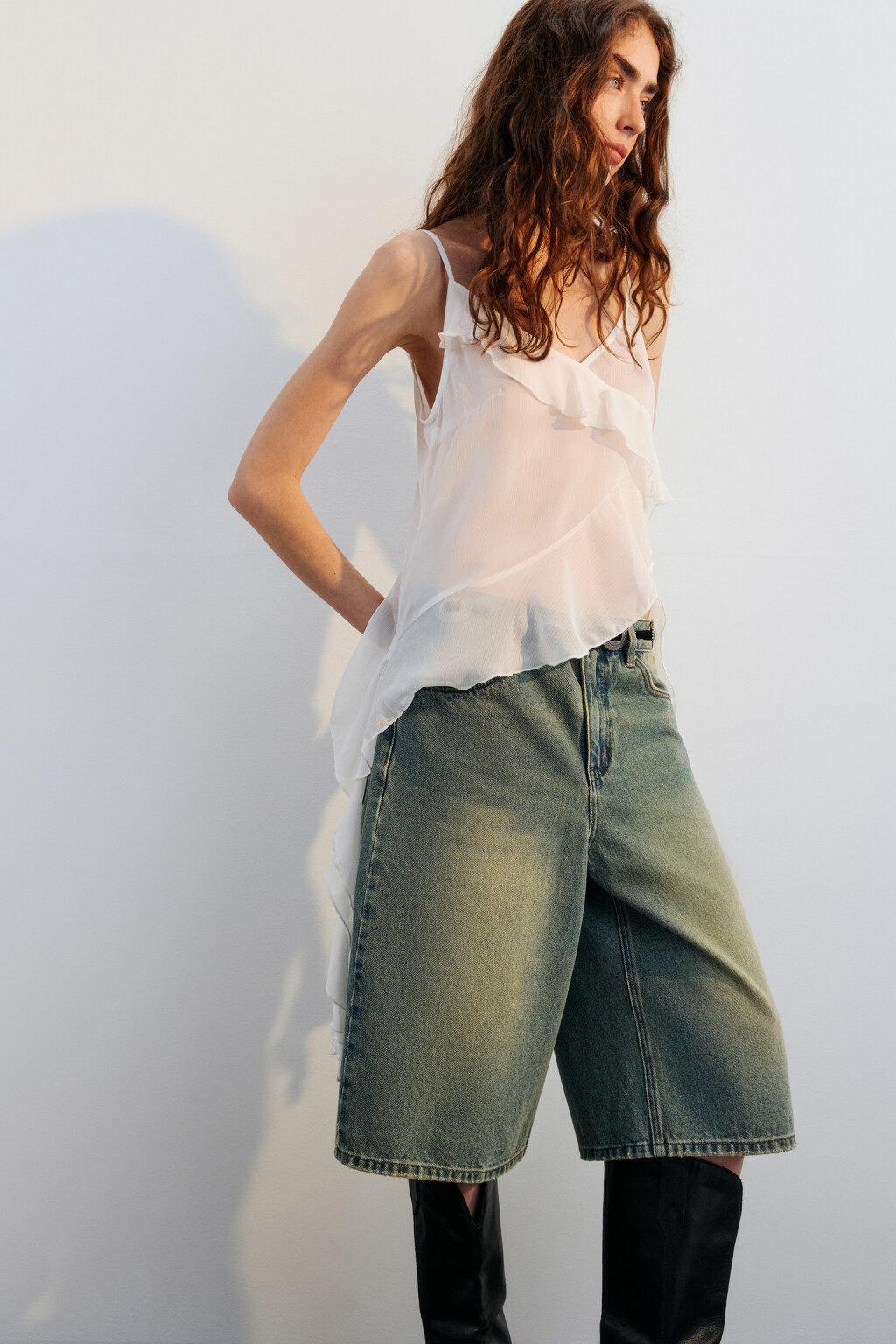 Топ шифоновый с асимметричными воланами - цвет молочный - 1