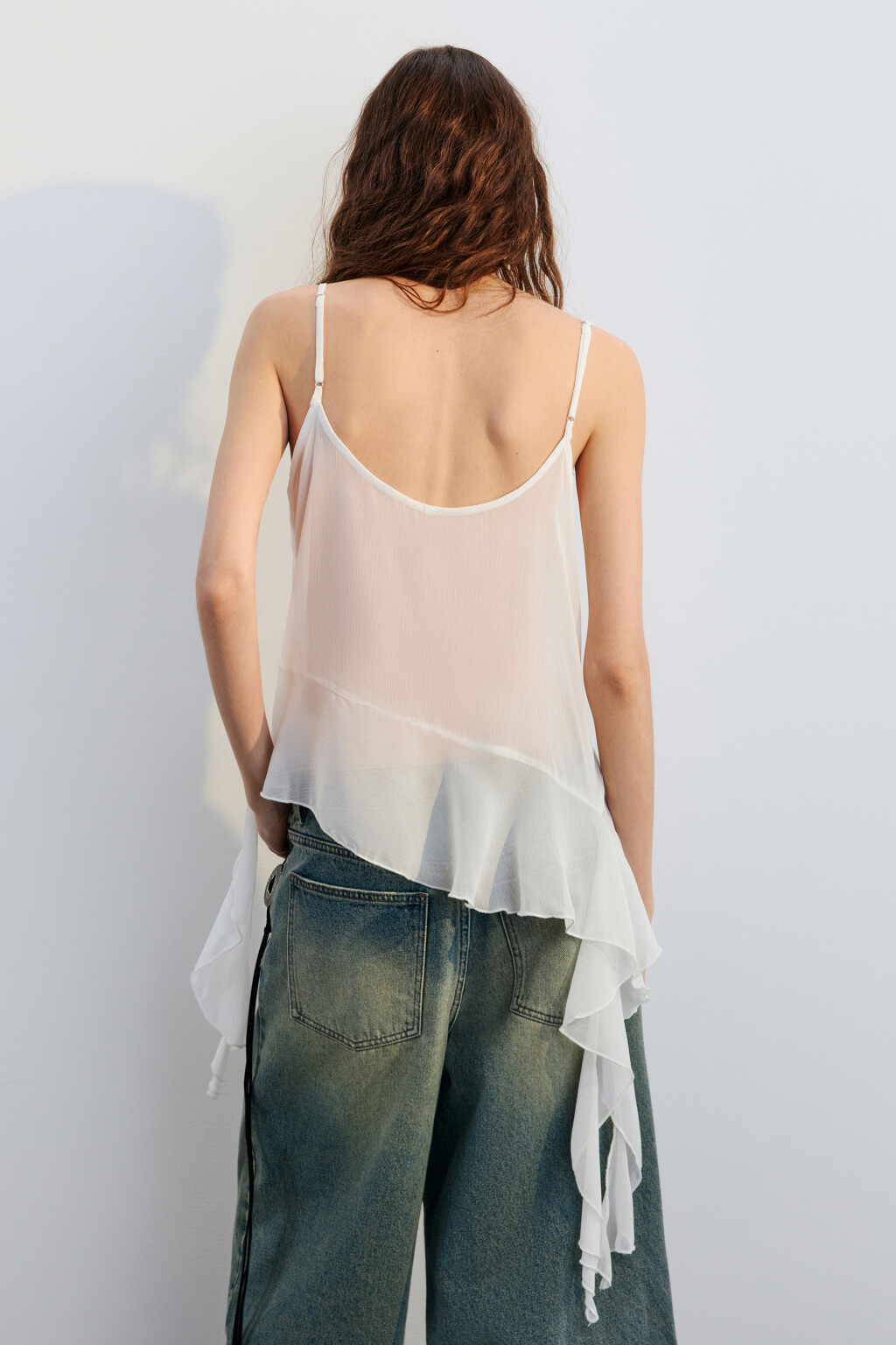 Топ шифоновый с асимметричными воланами - цвет молочный - 5
