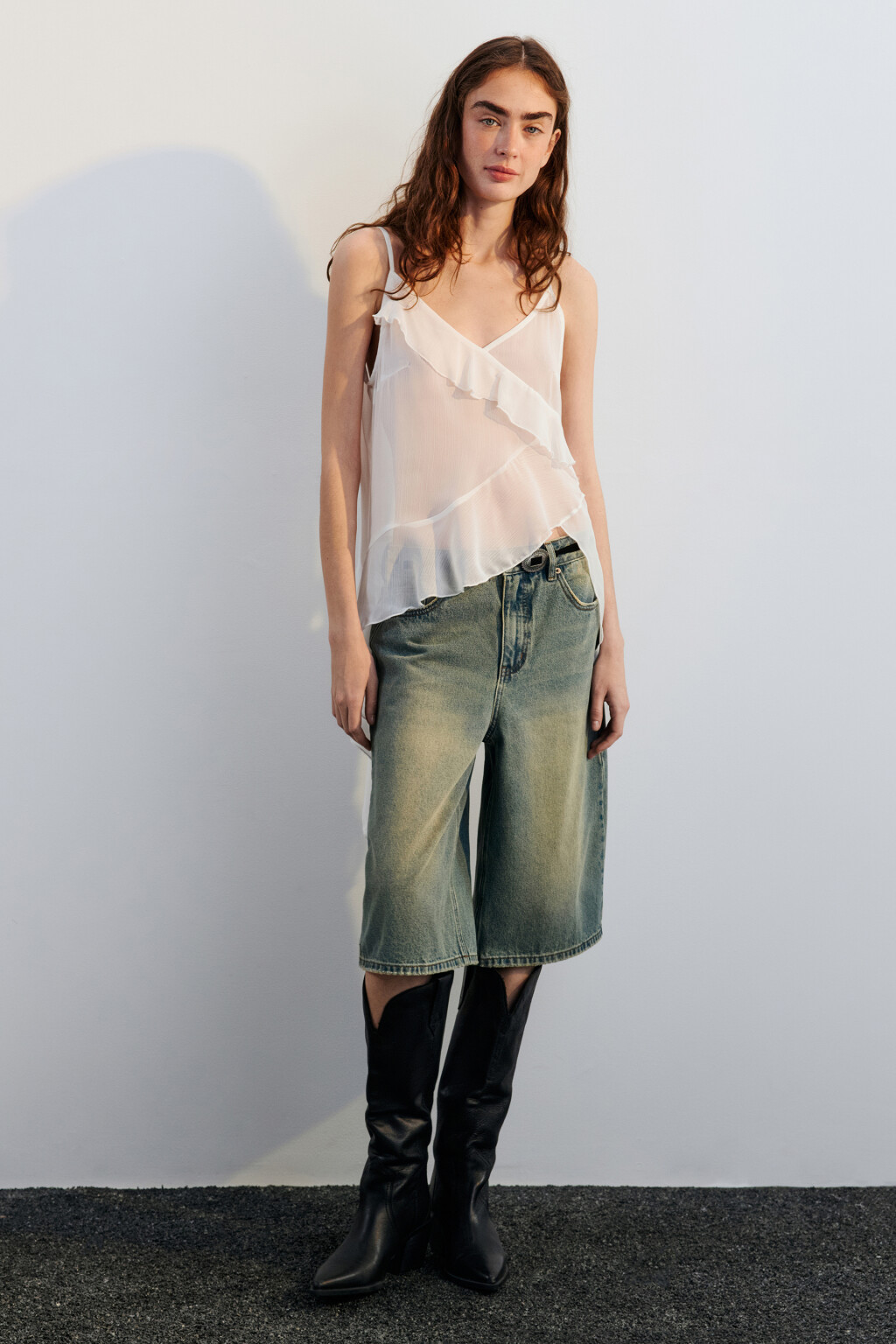 Топ шифоновый с асимметричными воланами - цвет молочный - 6