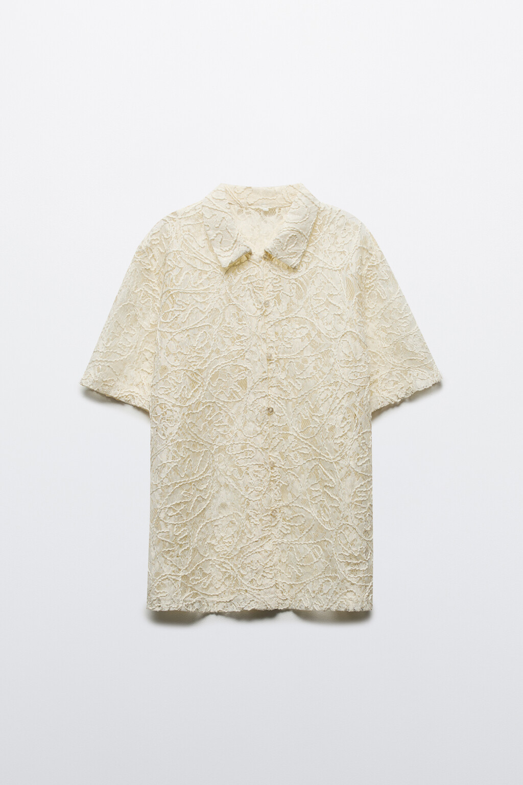 Рубашка ажурная с короткими рукавами - цвет ванильный - 8
