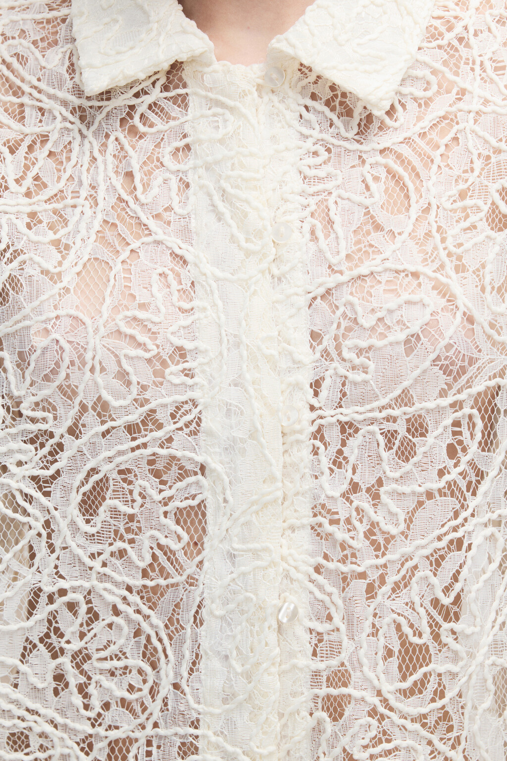 Рубашка ажурная с короткими рукавами - цвет ванильный - 6