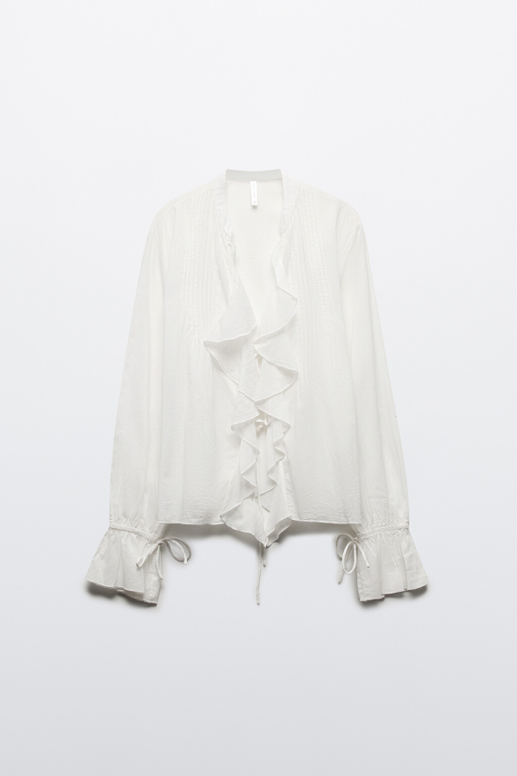 Блузка хлопковая на завязках с воланами - цвет белый - 7