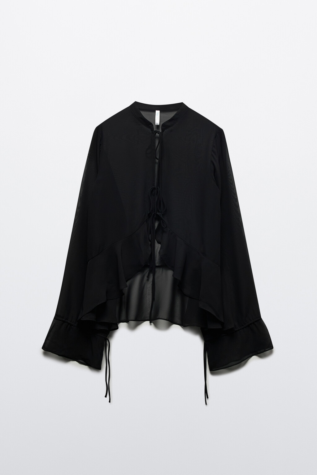 Блузка шифоновая на завязках с воланом - цвет черный - 7
