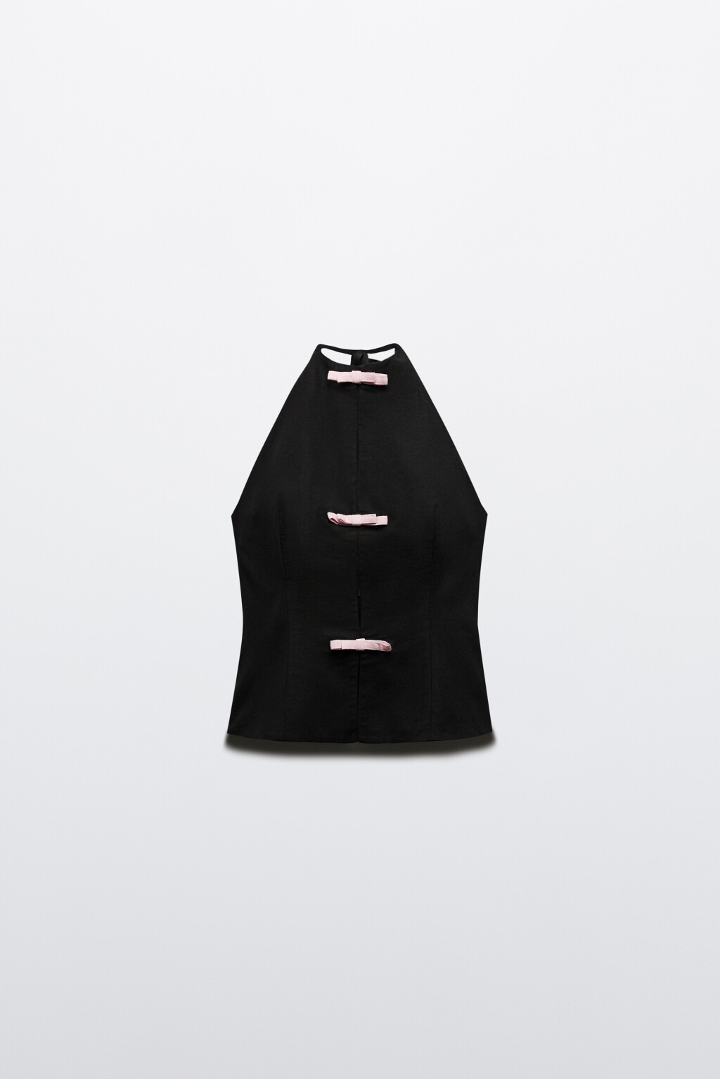 Топ с завязками на шее и бантиками - цвет черный - 7