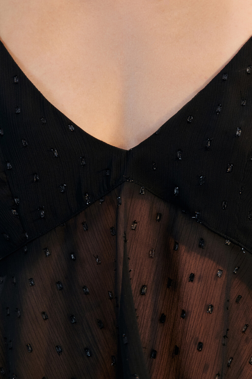 Топ на бретельках из шифона с люрексом - цвет черный - 5