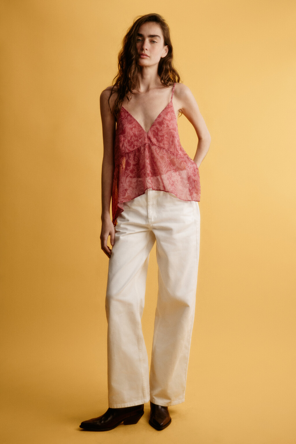 Топ шифоновый на тонких бретельках - цвет мультиколор - 4