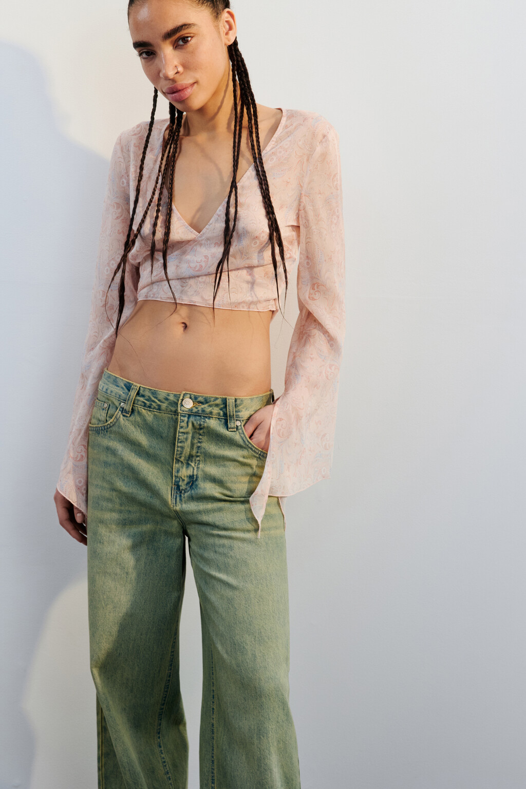 Блузка шифоновая на завязках с оборками - цвет бежевый - 1