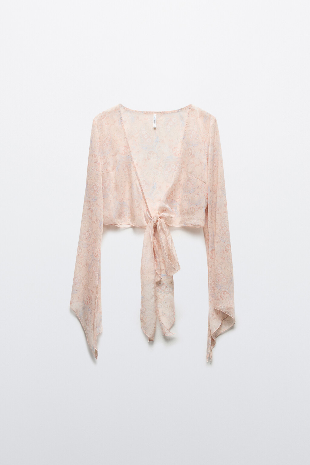 Блузка шифоновая на завязках с оборками - цвет бежевый - 7