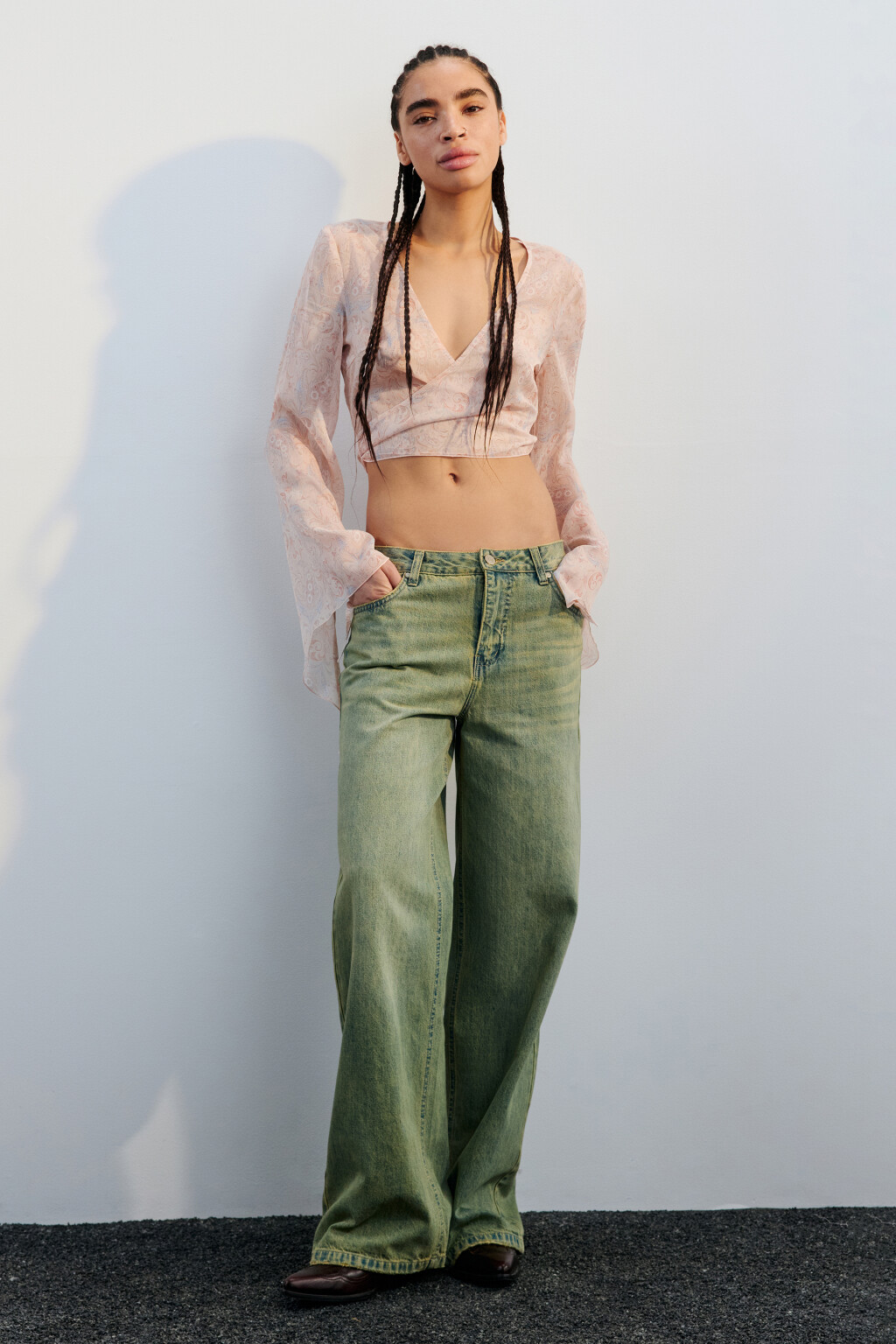 Блузка шифоновая на завязках с оборками - цвет бежевый - 4