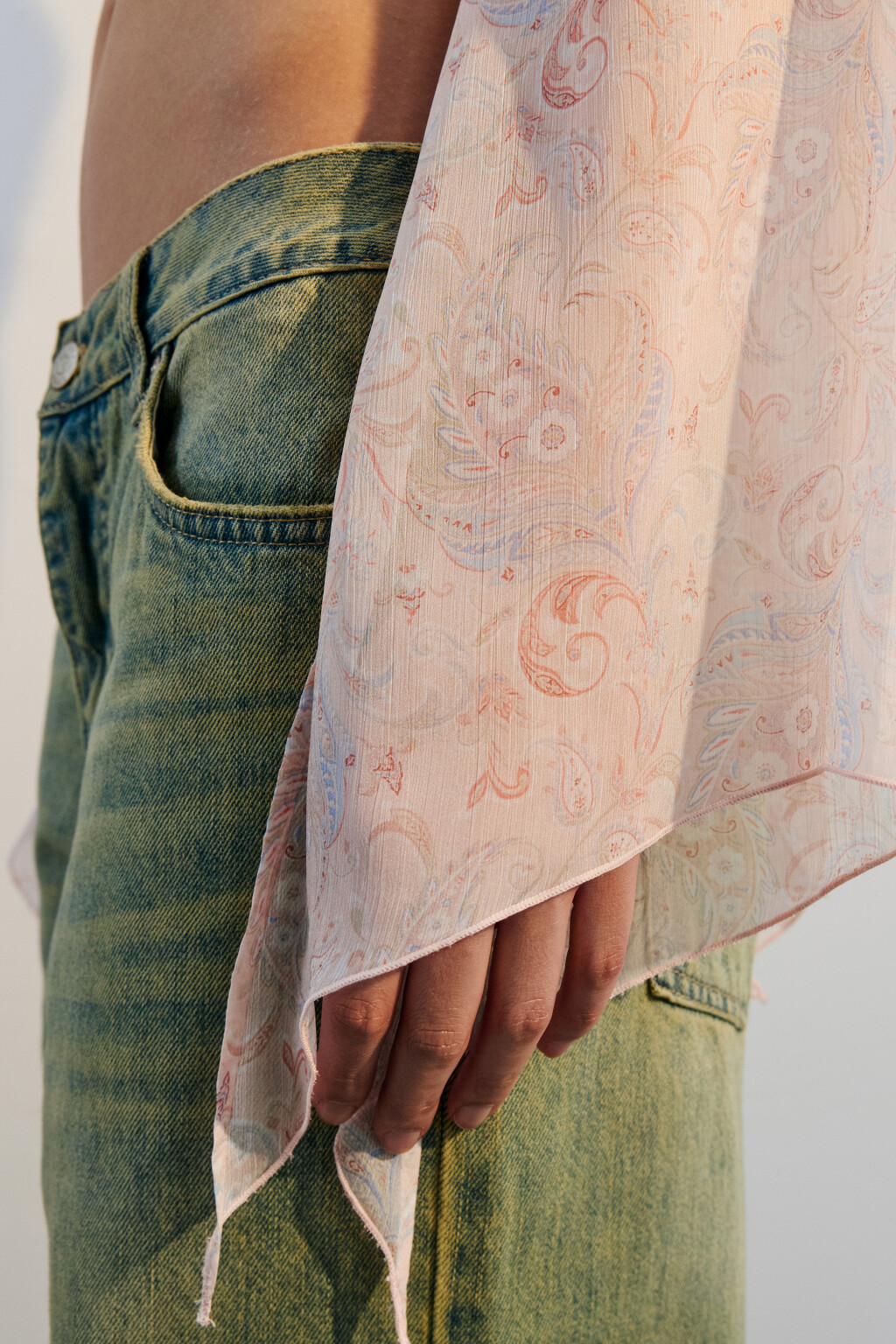 Блузка шифоновая на завязках с оборками - цвет бежевый - 6