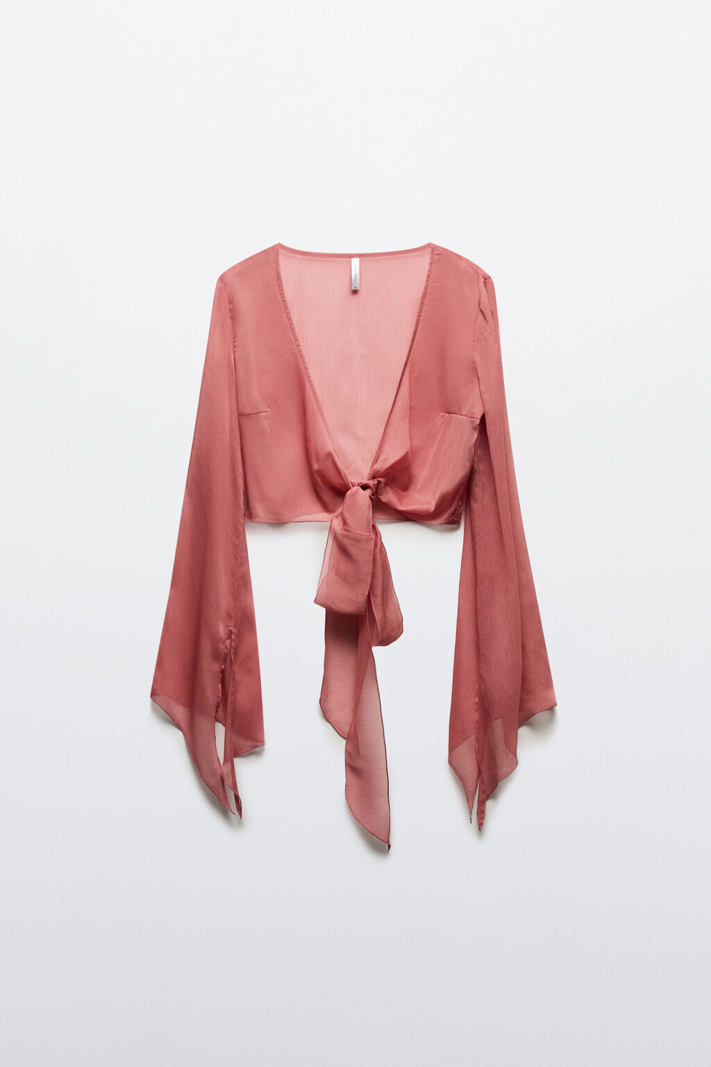 Блузка шифоновая на завязках с оборками - цвет красный - 7