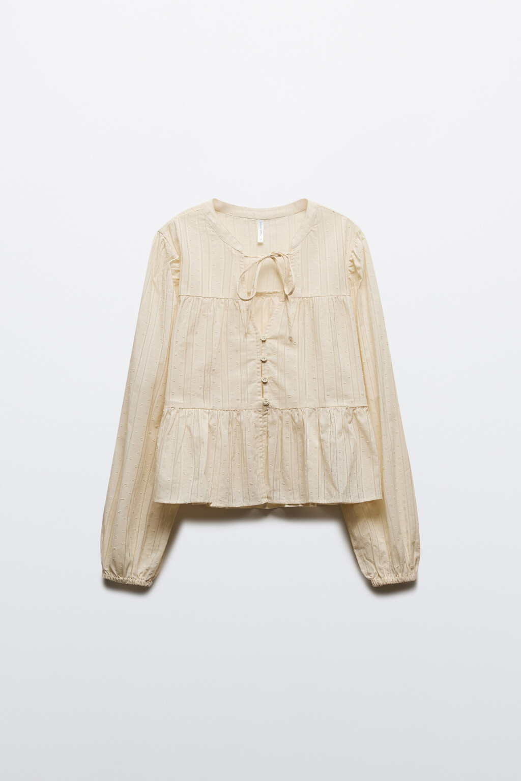 Блузка из хлопка с баской и рукавами-буфами - цвет молочный - 8